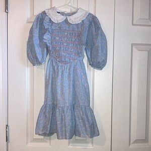 Charming Blue Floral Kids Dress with White Collar